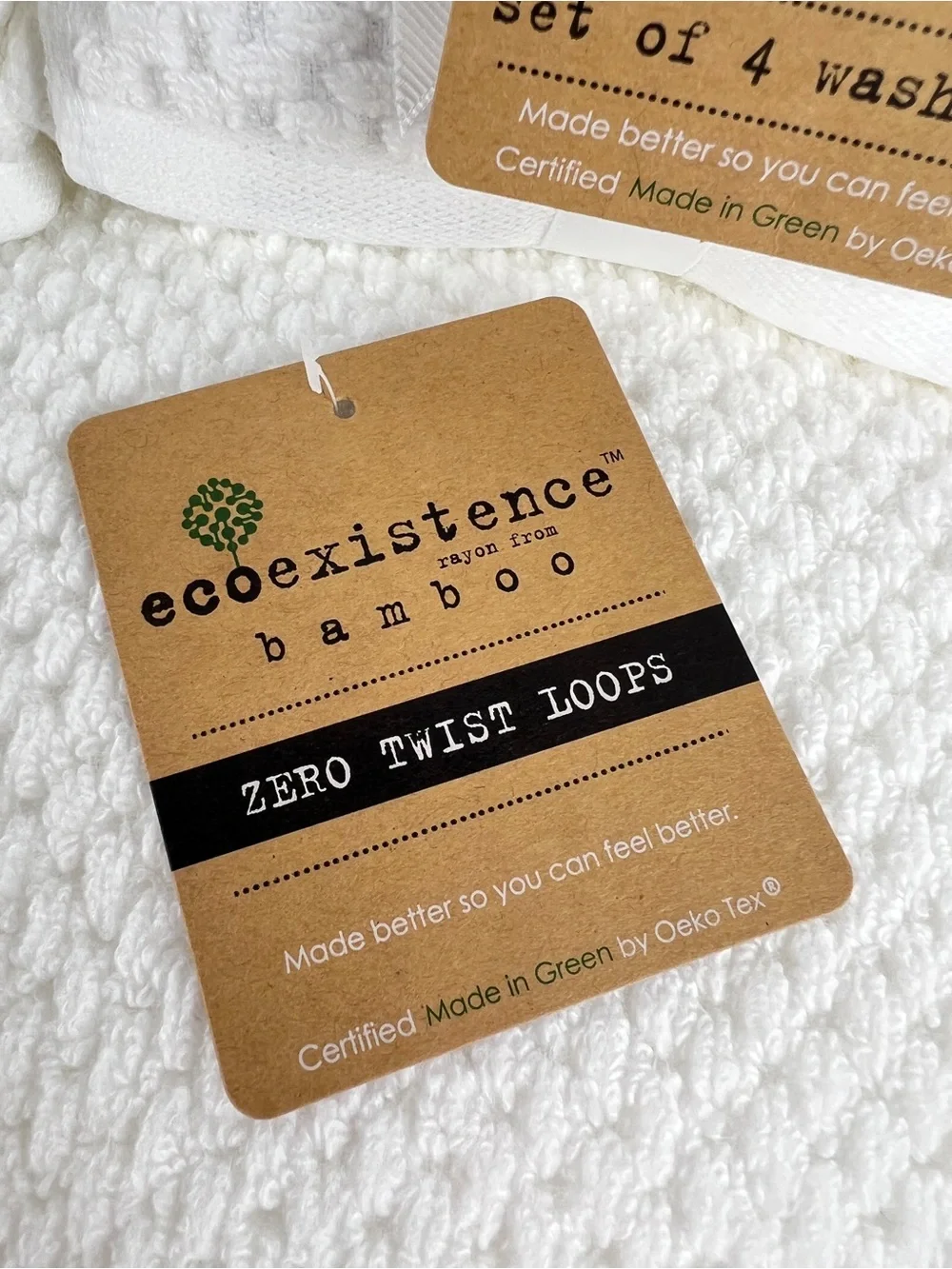 Ecoexistence Bamboo Bath Towel Set White Zero Twist Loops Soft Textured 8 Pc NEW
